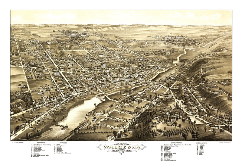 Size comparison using Vintage Map of Waukesha, Wisconsin 1880