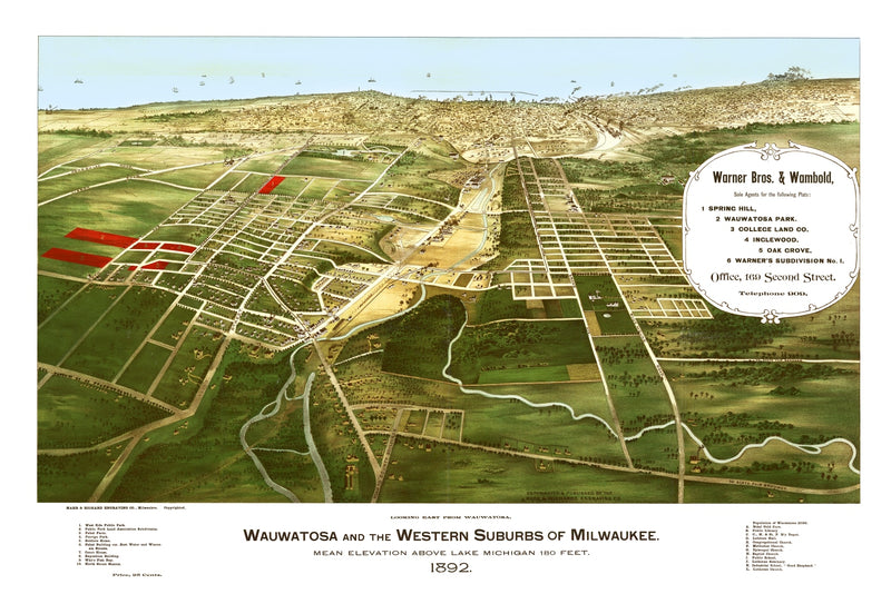 Size comparison using Vintage Map of Wauwatosa, Wisconsin 1892