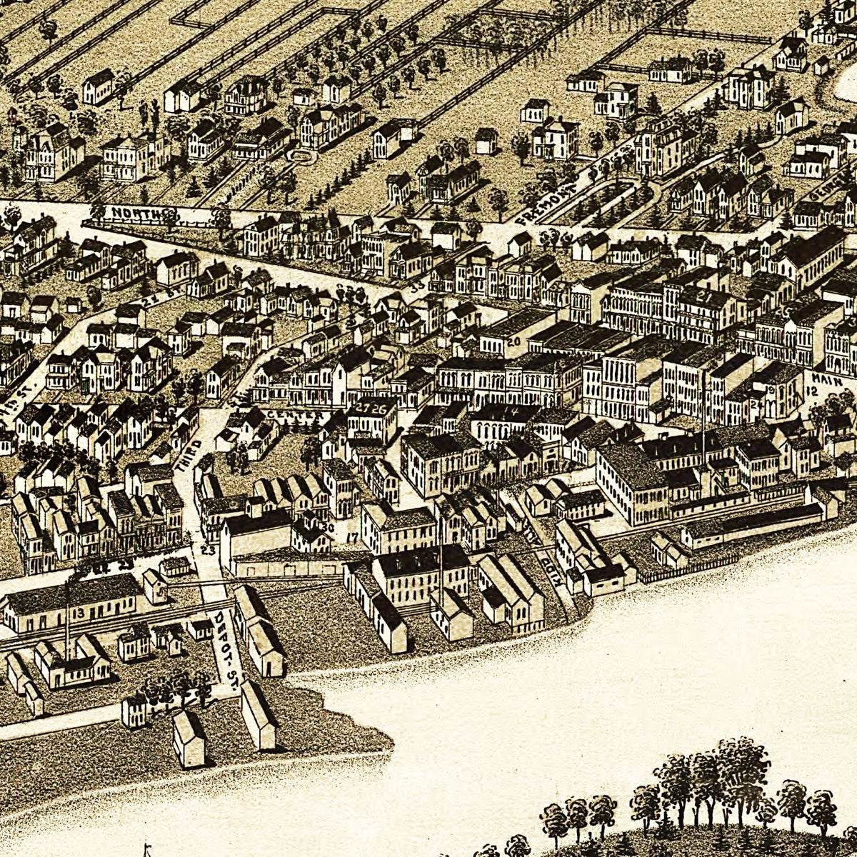 Restored historic details from the 1885 city map of Whitewater, Wisconsin