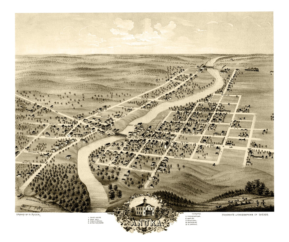 Vintage Map of Anoka, Minnesota 1869 print style example