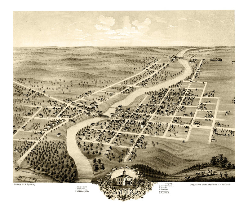 Size comparison using Vintage Map of Anoka, Minnesota 1869