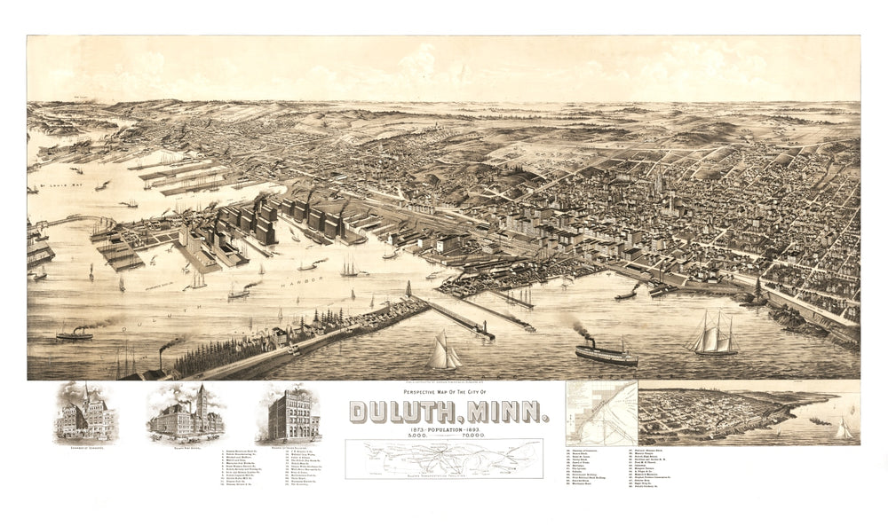 Vintage Map of Duluth, Minnesota 1893 print style example