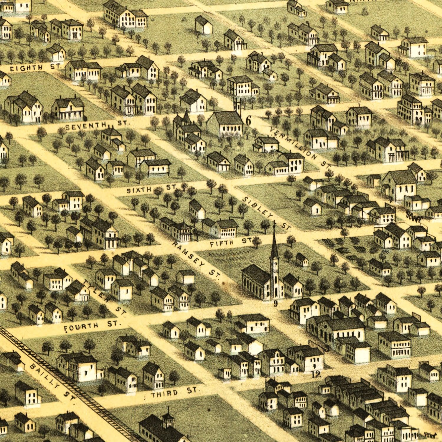 Restored historic details from the 1867 city map of Hastings, Minnesota