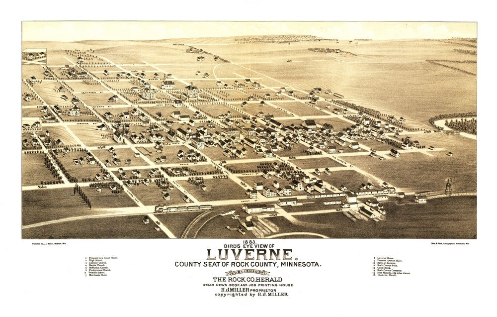 Vintage Map of Luverne, Minnesota 1883 print style example