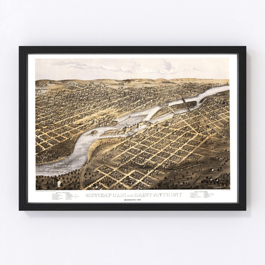 Minneapolis Vintage Map 1867