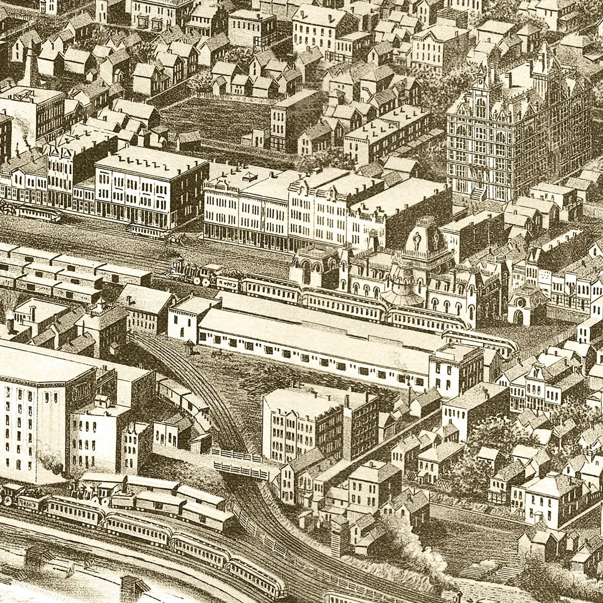 Restored historic details from the 1885 city map of Minneapolis, Minnesota