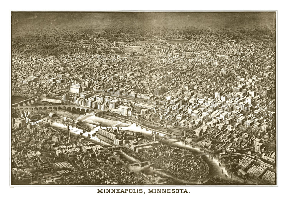 Vintage Map of Minneapolis, Minnesota 1885 print style example