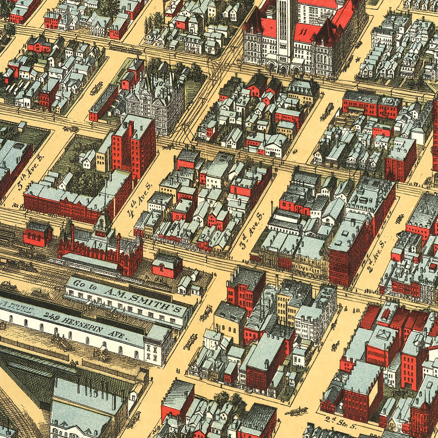 Restored historic details from the 1891 city map of Minneapolis, Minnesota