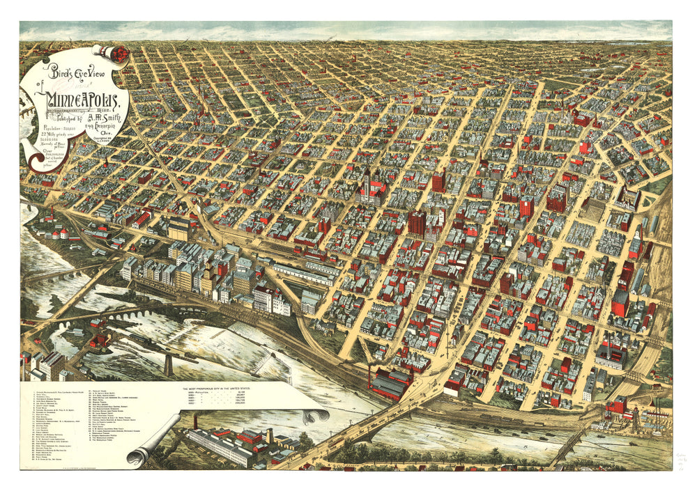 Vintage Map of Minneapolis, Minnesota 1891 print style example