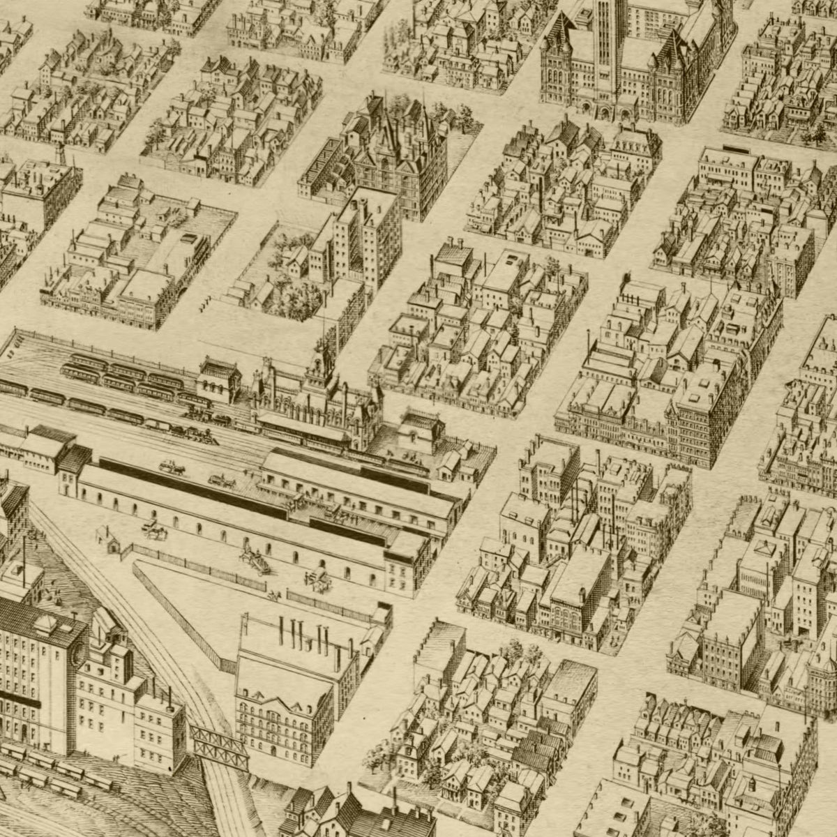 Restored historic details from the 1891 city map of Minneapolis, Minnesota
