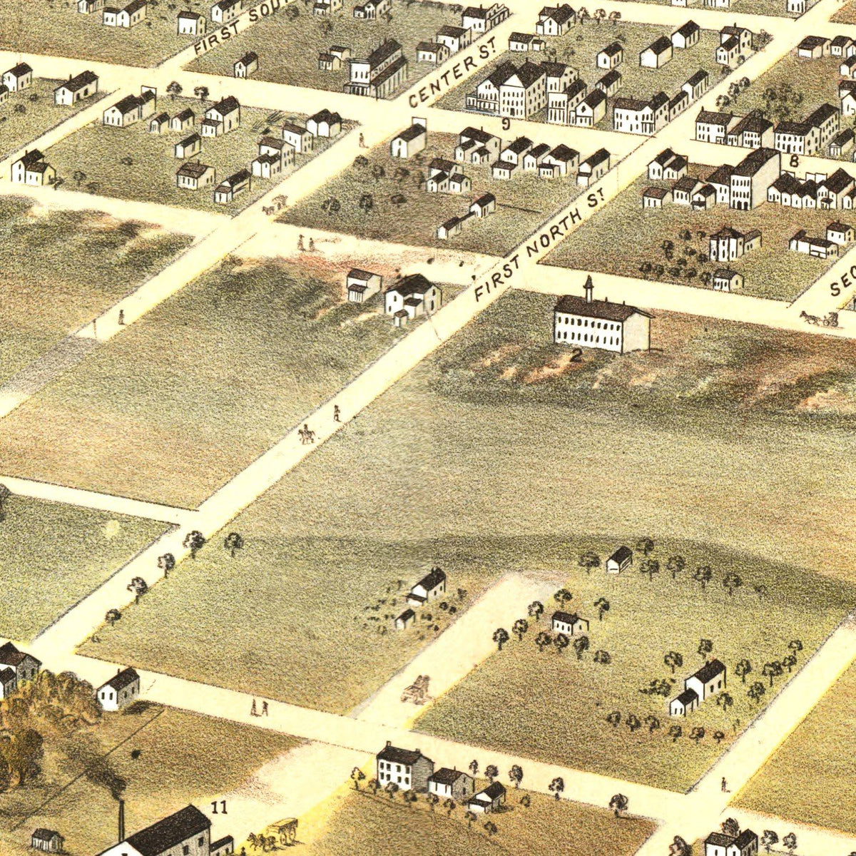 Restored historic details from the 1870 city map of New Ulm, Minnesota