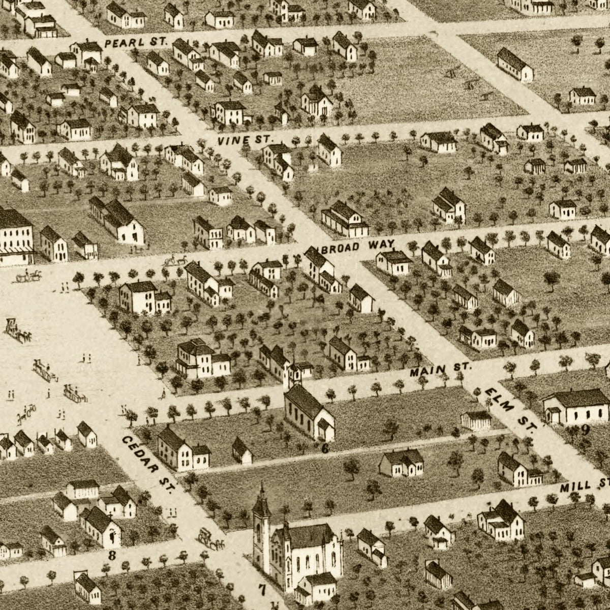 Restored historic details from the 1870 city map of Owatonna, Minnesota
