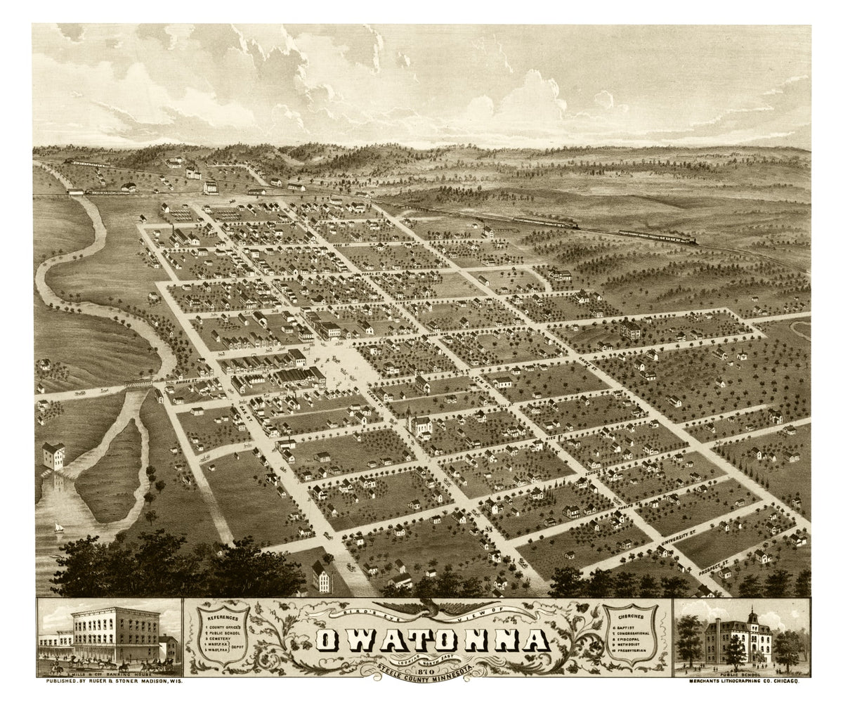Preview of Vintage Map of Owatonna, Minnesota 1870