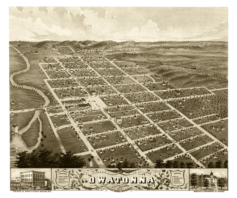 Size comparison using Vintage Map of Owatonna, Minnesota 1870