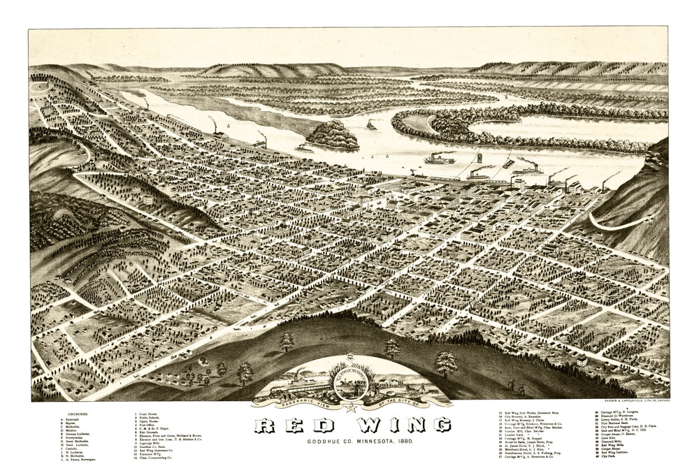 Vintage Map of Red Wing, Minnesota 1880 print style example