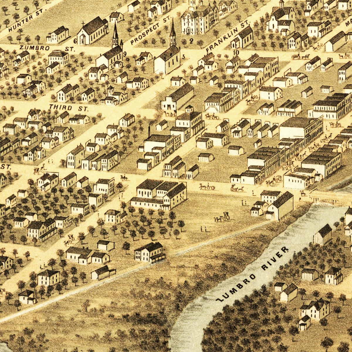 Restored historic details from the 1869 city map of Rochester, Minnesota