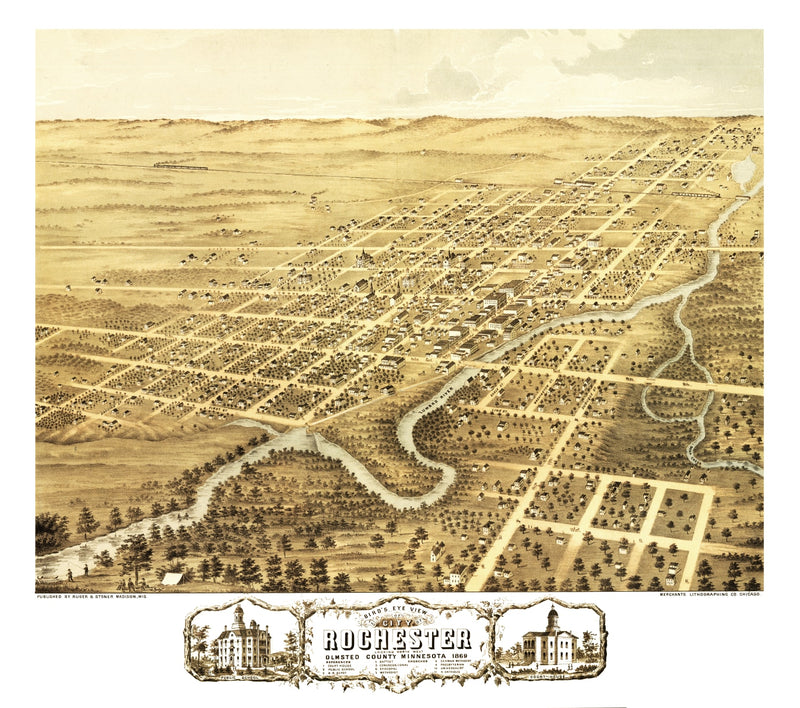 Size comparison using Vintage Map of Rochester, Minnesota 1869