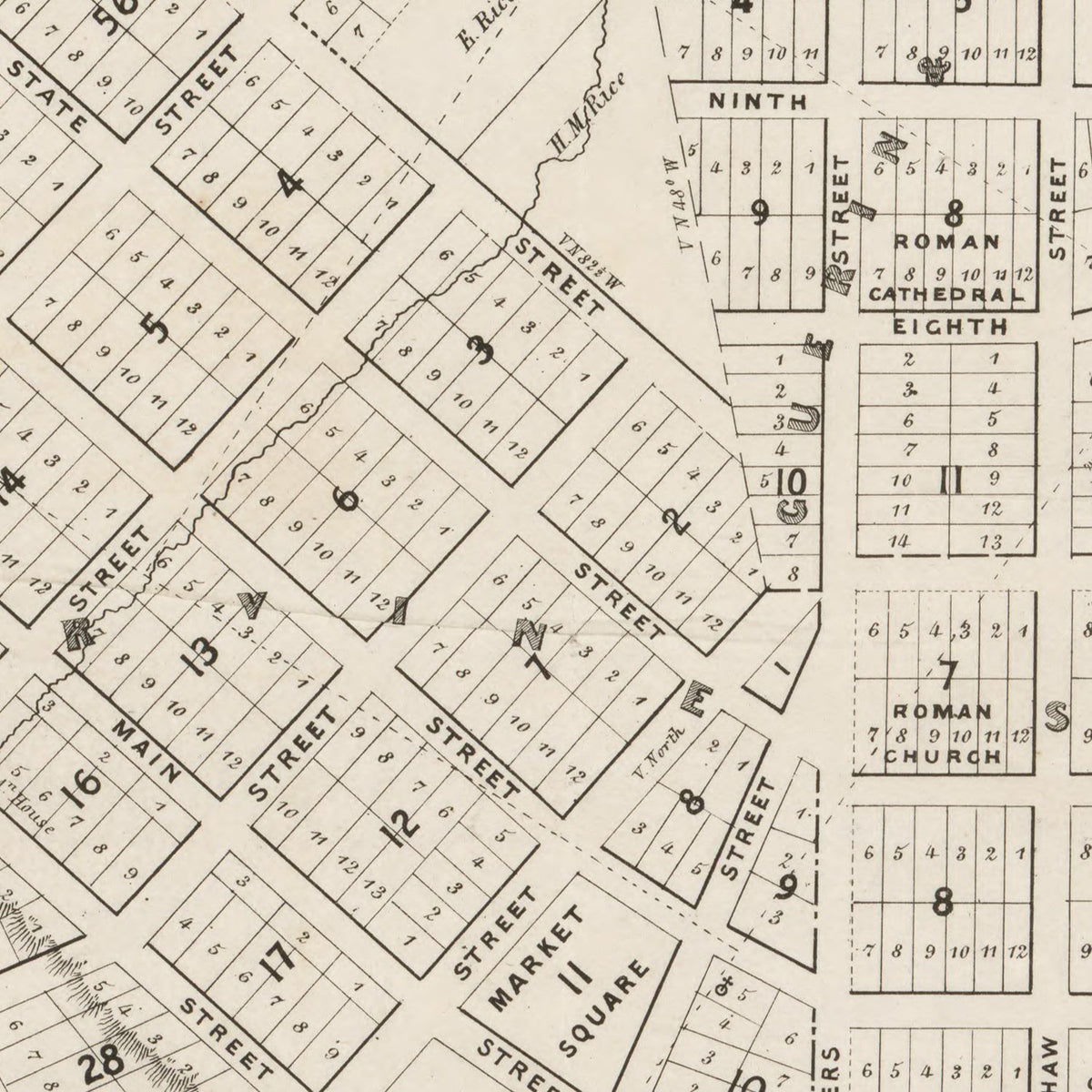 Restored historic details from the 1860 city map of St. Paul, Minnesota