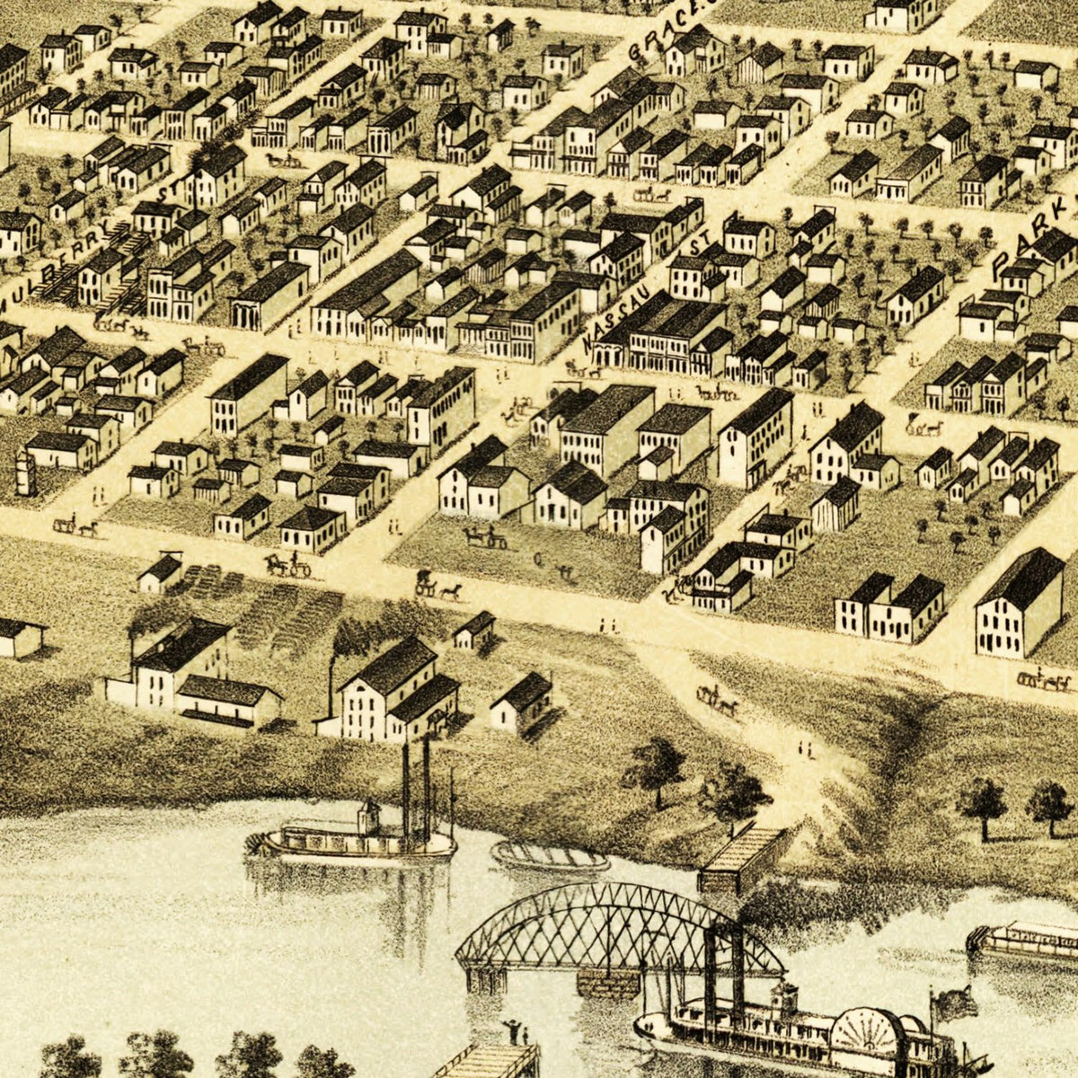 Restored historic details from the 1870 city map of Saint Peter, Minnesota