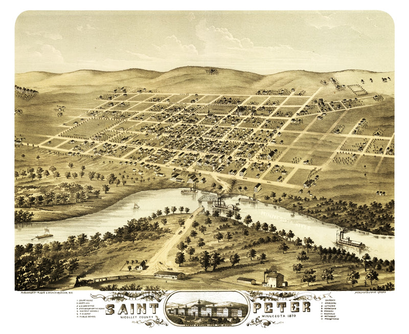 Size comparison using Vintage Map of Saint Peter, Minnesota 1870