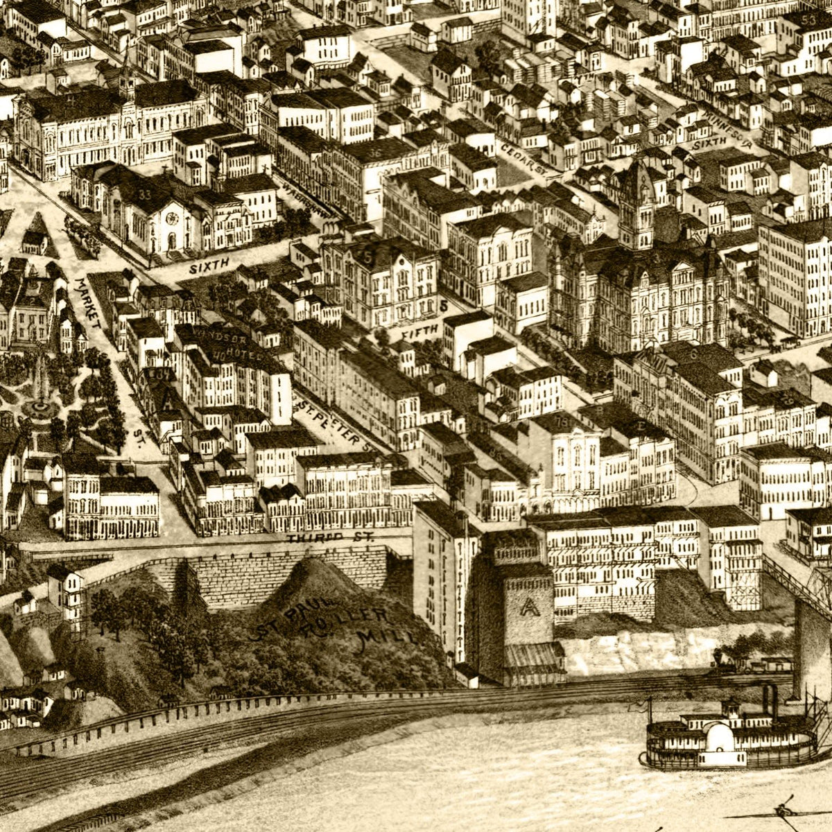 Restored historic details from the 1883 city map of St. Paul, Minnesota
