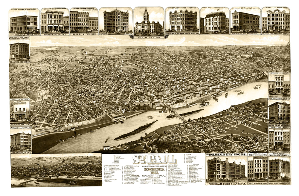Vintage Map of St. Paul, Minnesota 1883 print style example