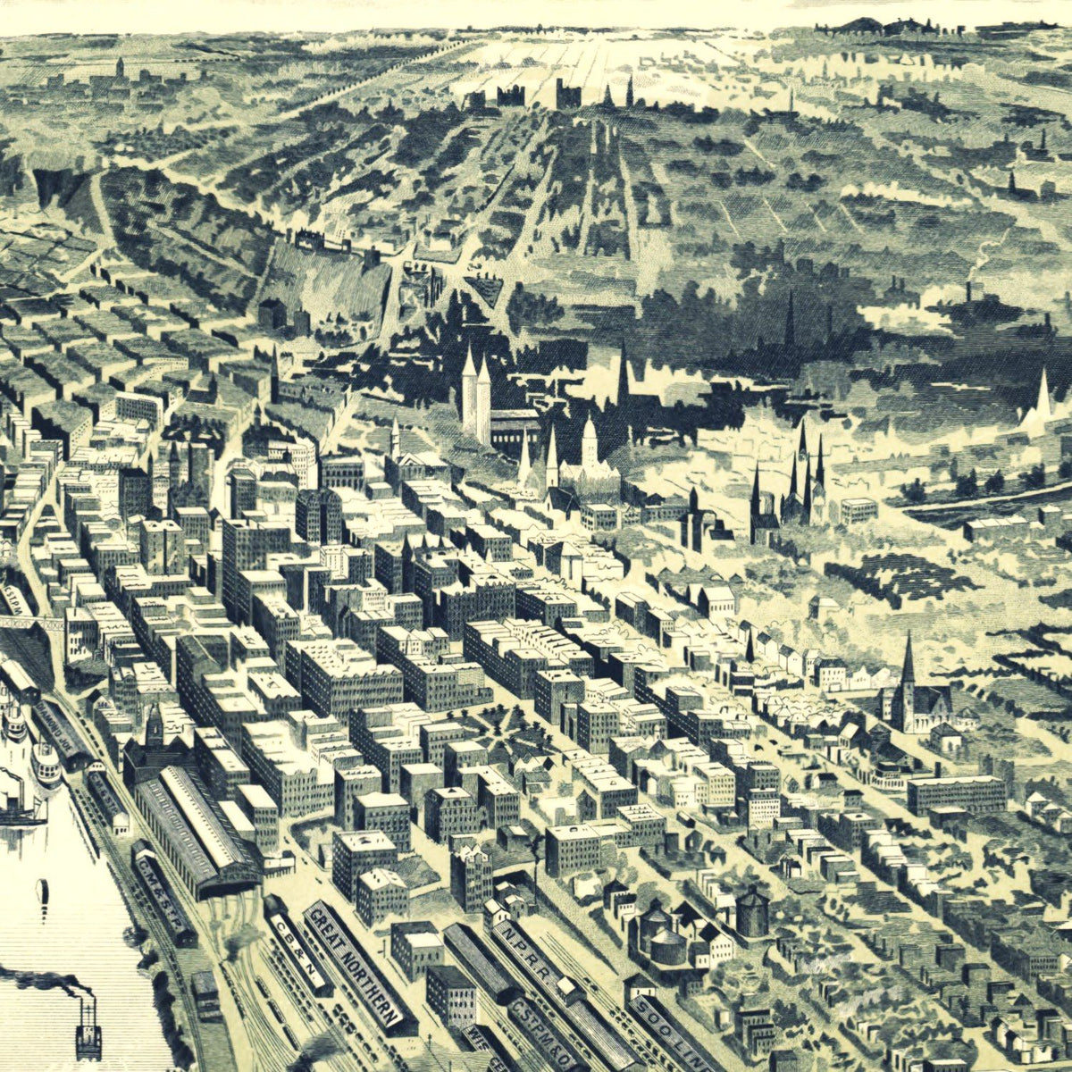 Restored historic details from the 1890 city map of St. Paul, Minnesota