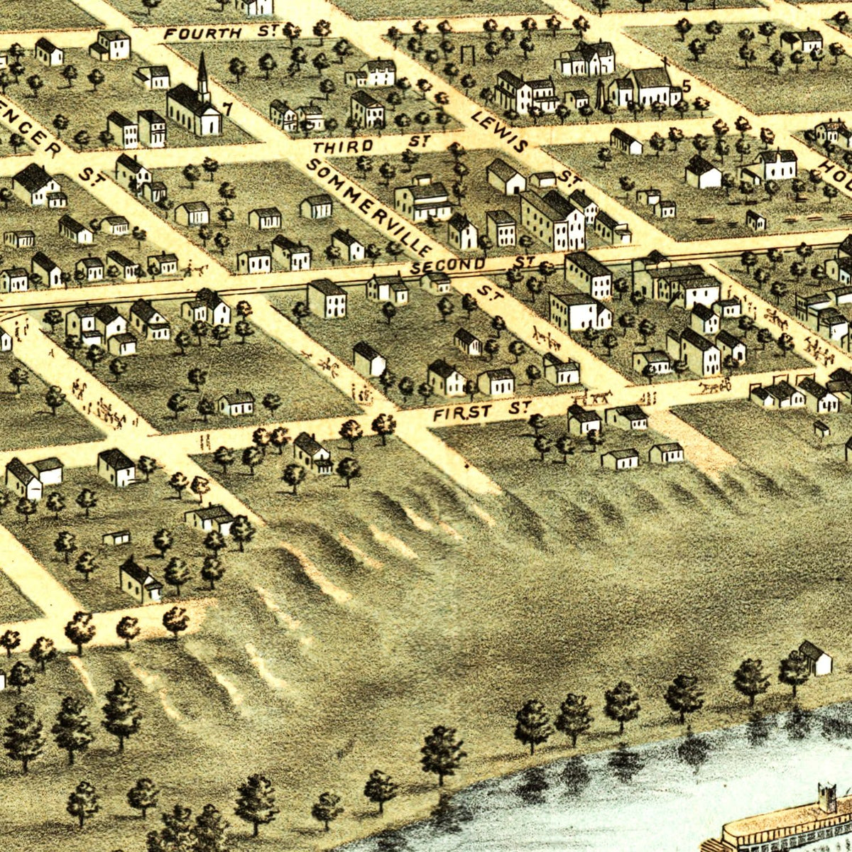 Restored historic details from the 1869 city map of Shakopee, Minnesota