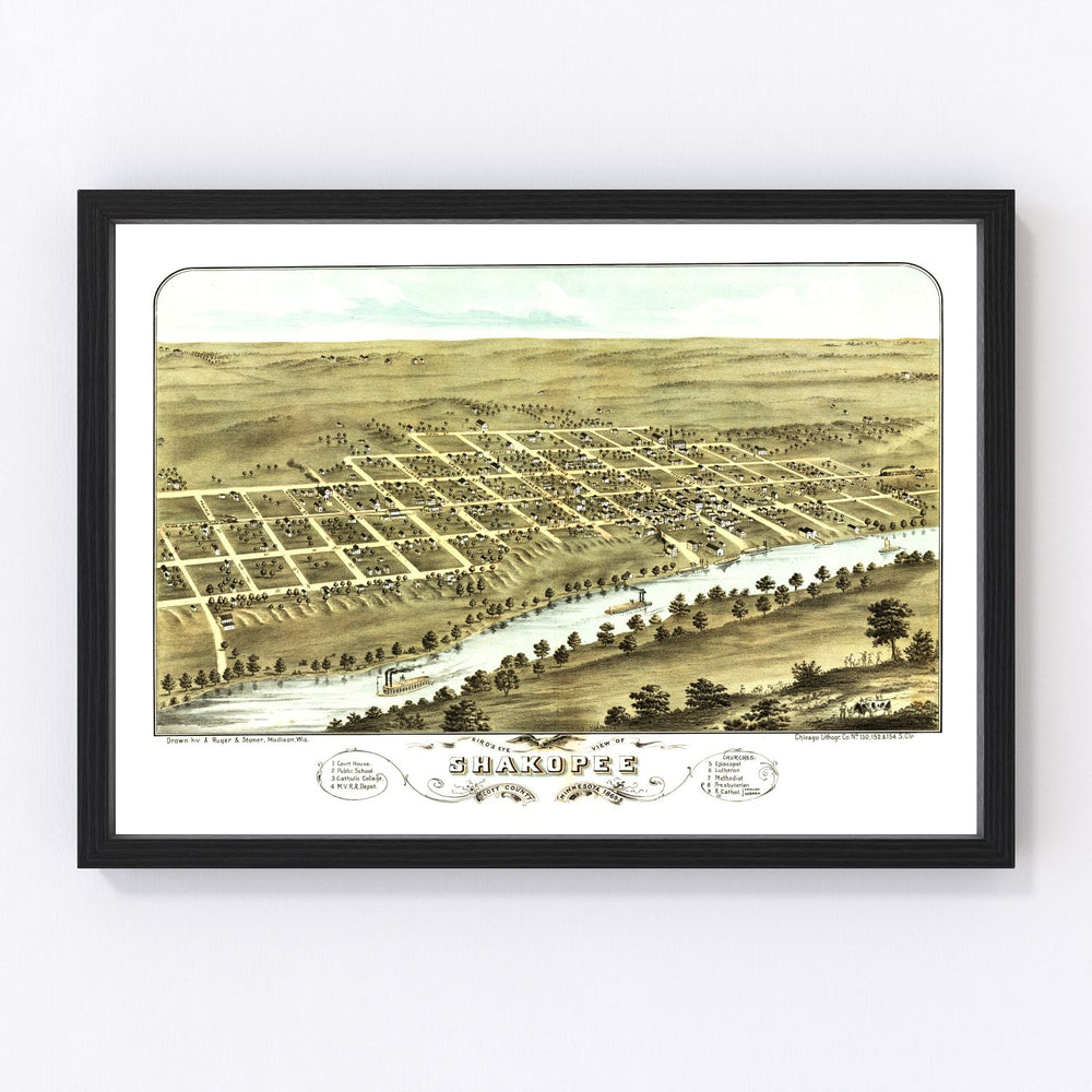 Shakopee Vintage Map 1869