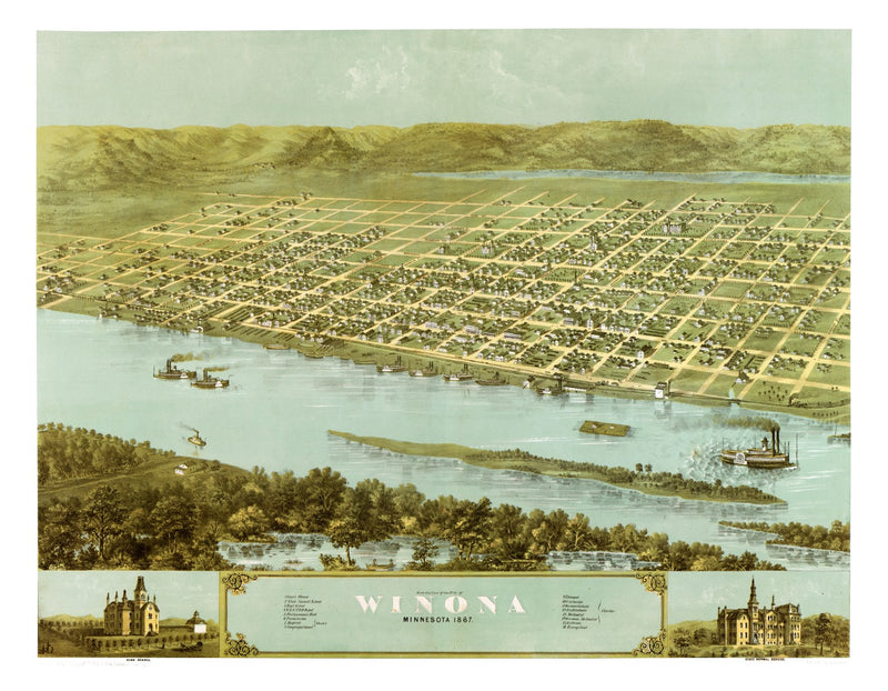 Size comparison using Vintage Map of Winona, Minnesota 1867