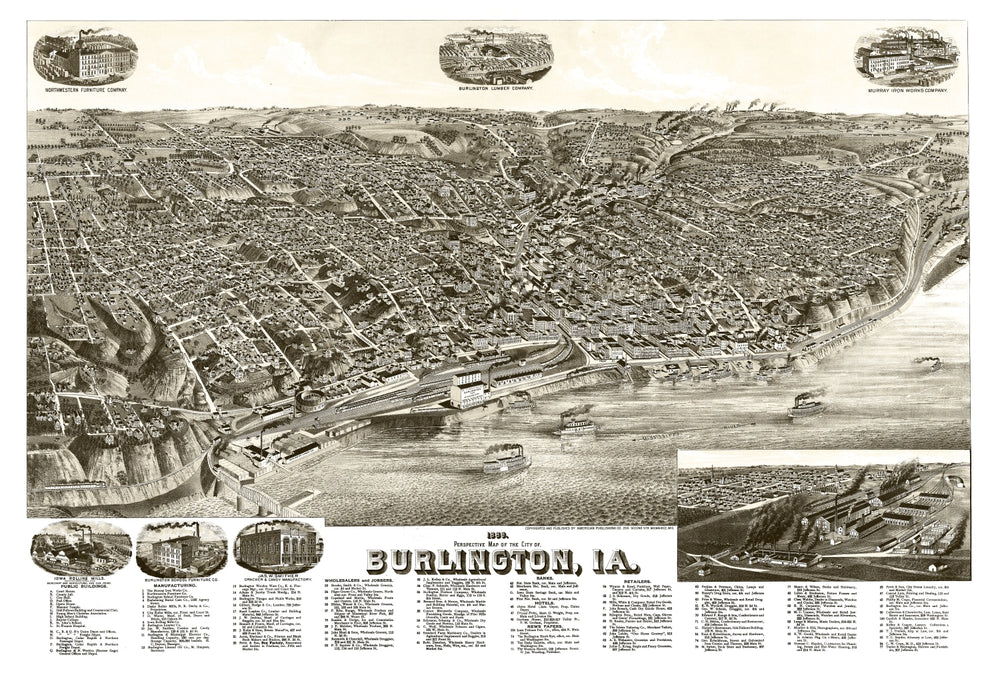 Vintage Map of Burlington, Iowa 1889 print style example