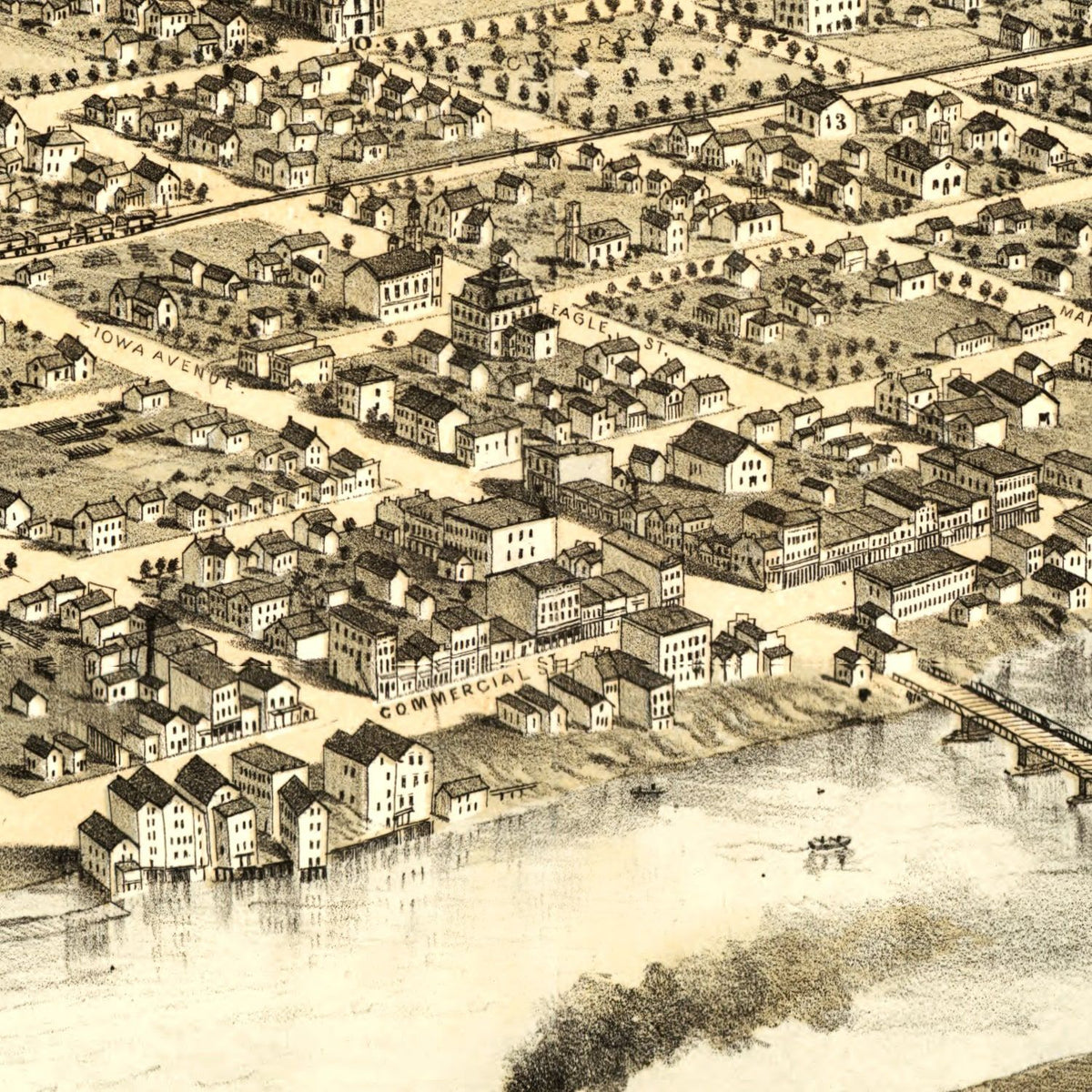 Restored historic details from the 1868 city map of Cedar Rapids, Iowa