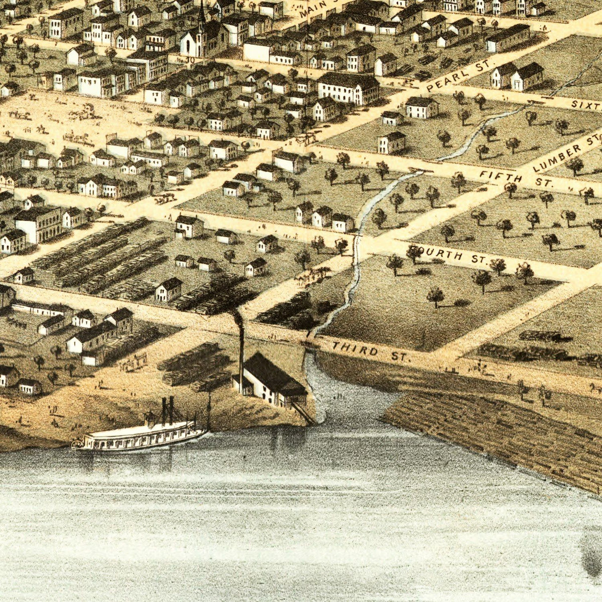 Restored historic details from the 1868 city map of Lyons, Iowa