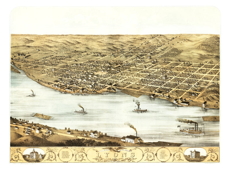 Size comparison using Vintage Map of Lyons, Iowa 1868