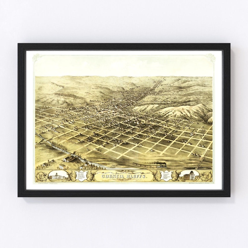 Council Bluffs Vintage Map 1868