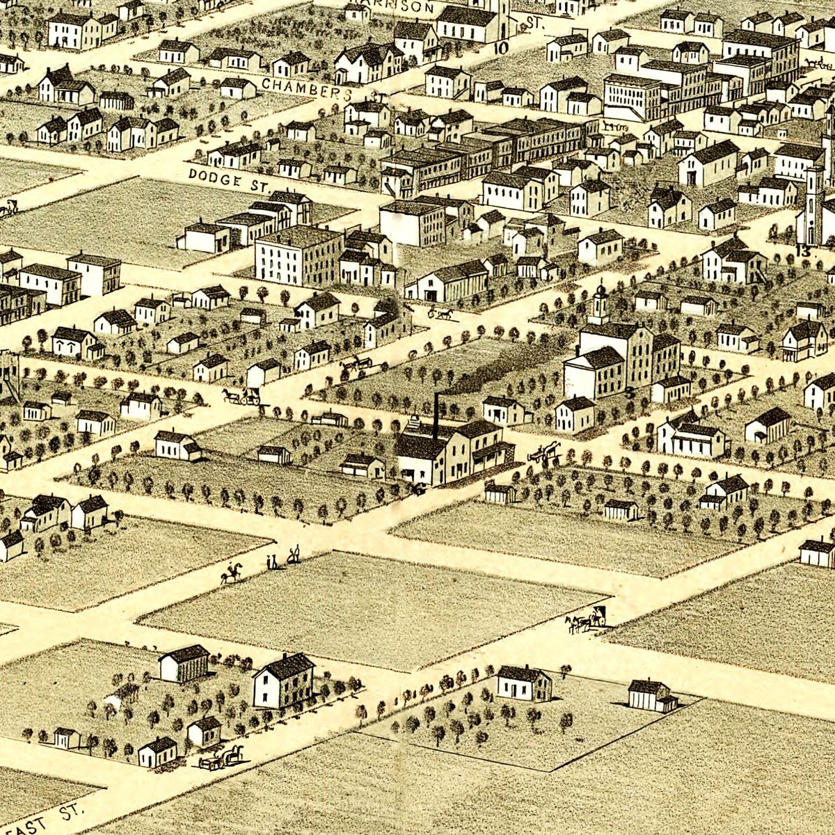 Restored historic details from the 1868 city map of De Witt, Iowa