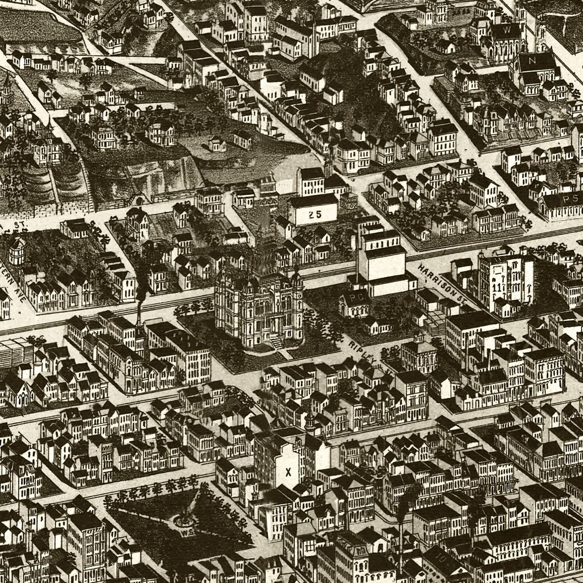 Restored historic details from the 1888 city map of Davenport, Iowa