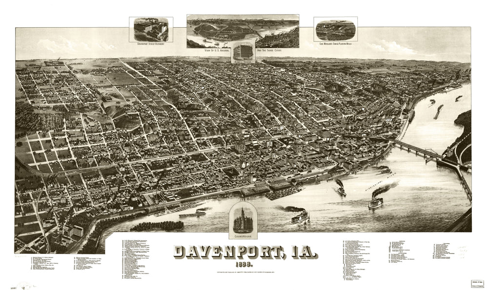 Vintage Map of Davenport, Iowa 1888 print style example