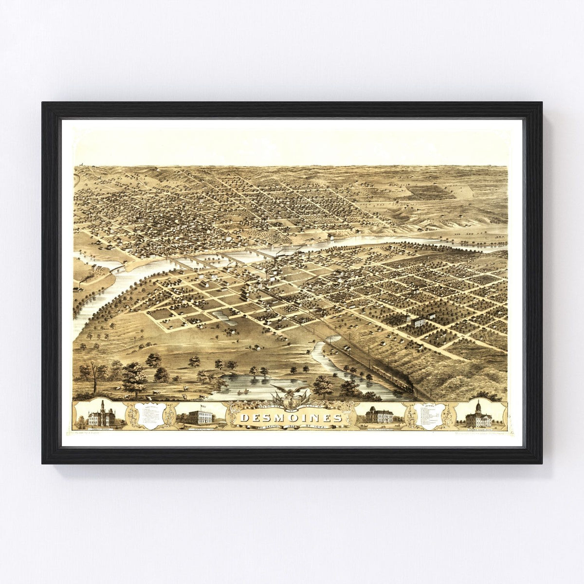 Des Moines Vintage Map 1868