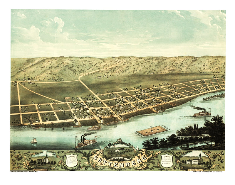 Size comparison using Vintage Map of Guttenberg, Iowa 1869
