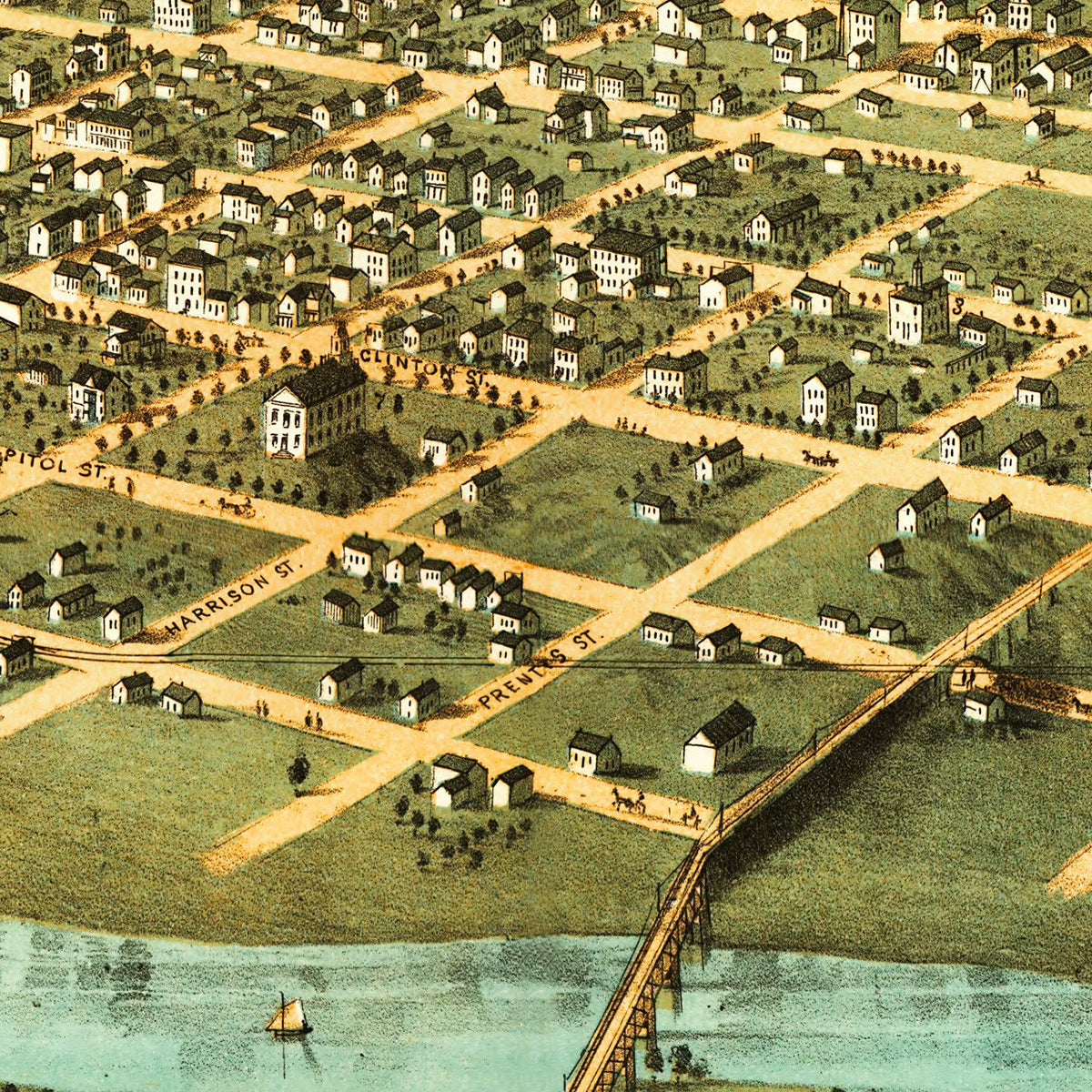 Restored historic details from the 1868 city map of Iowa City, Iowa