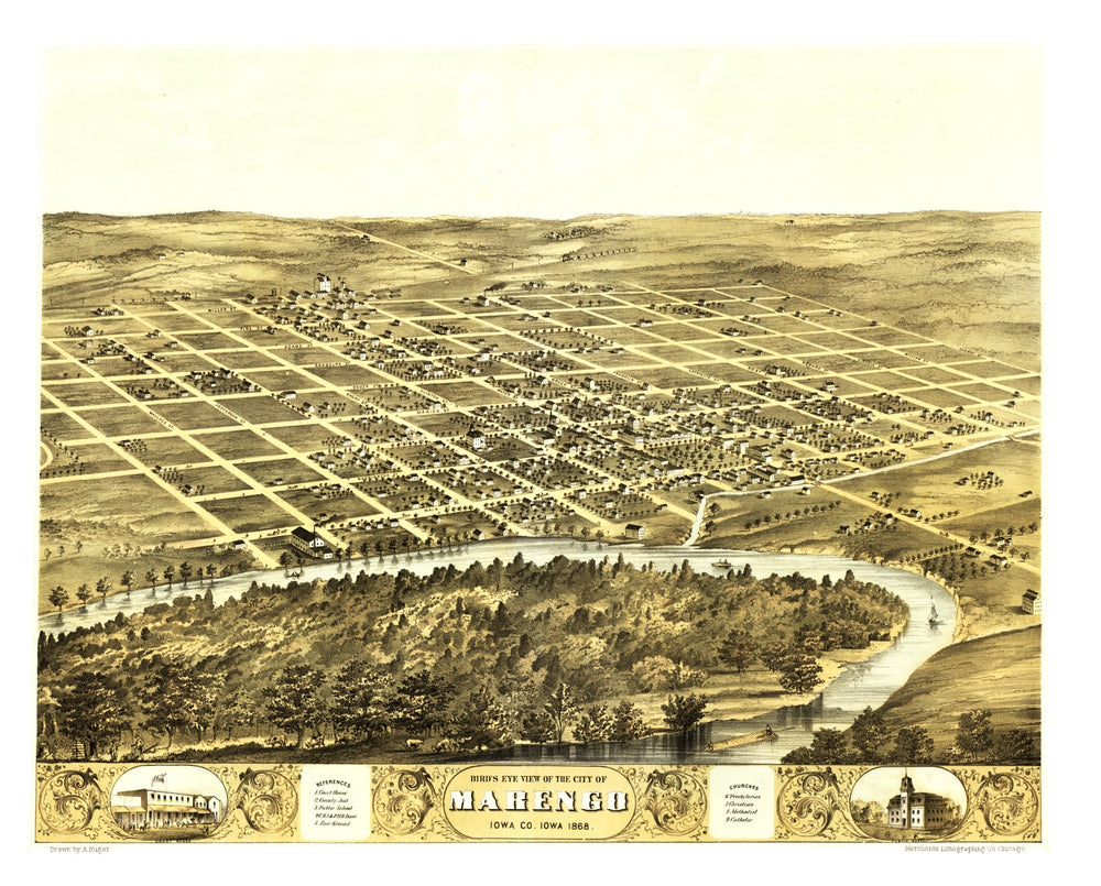Vintage Map of Marengo, Iowa 1868 print style example