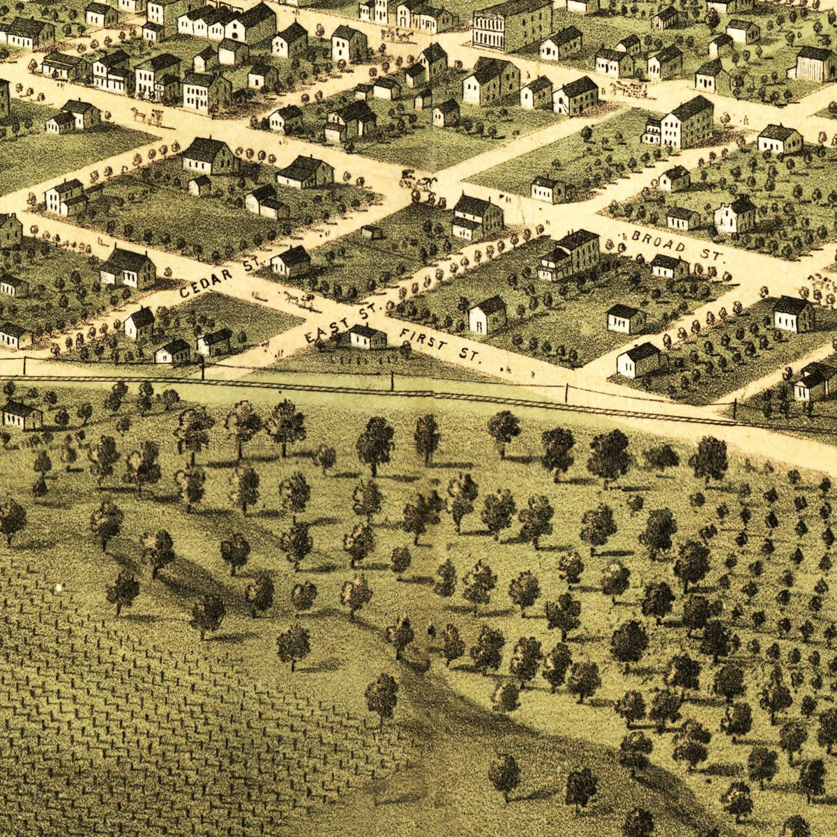 Restored historic details from the 1868 city map of Marion, Iowa