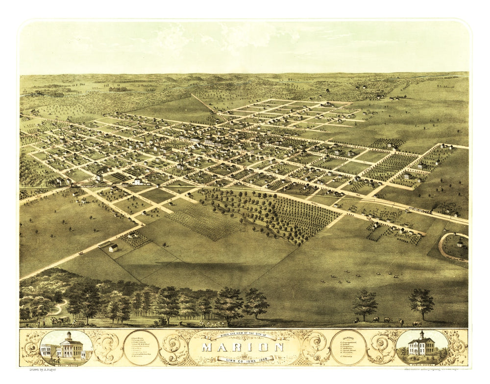 Vintage Map of Marion, Iowa 1868 print style example