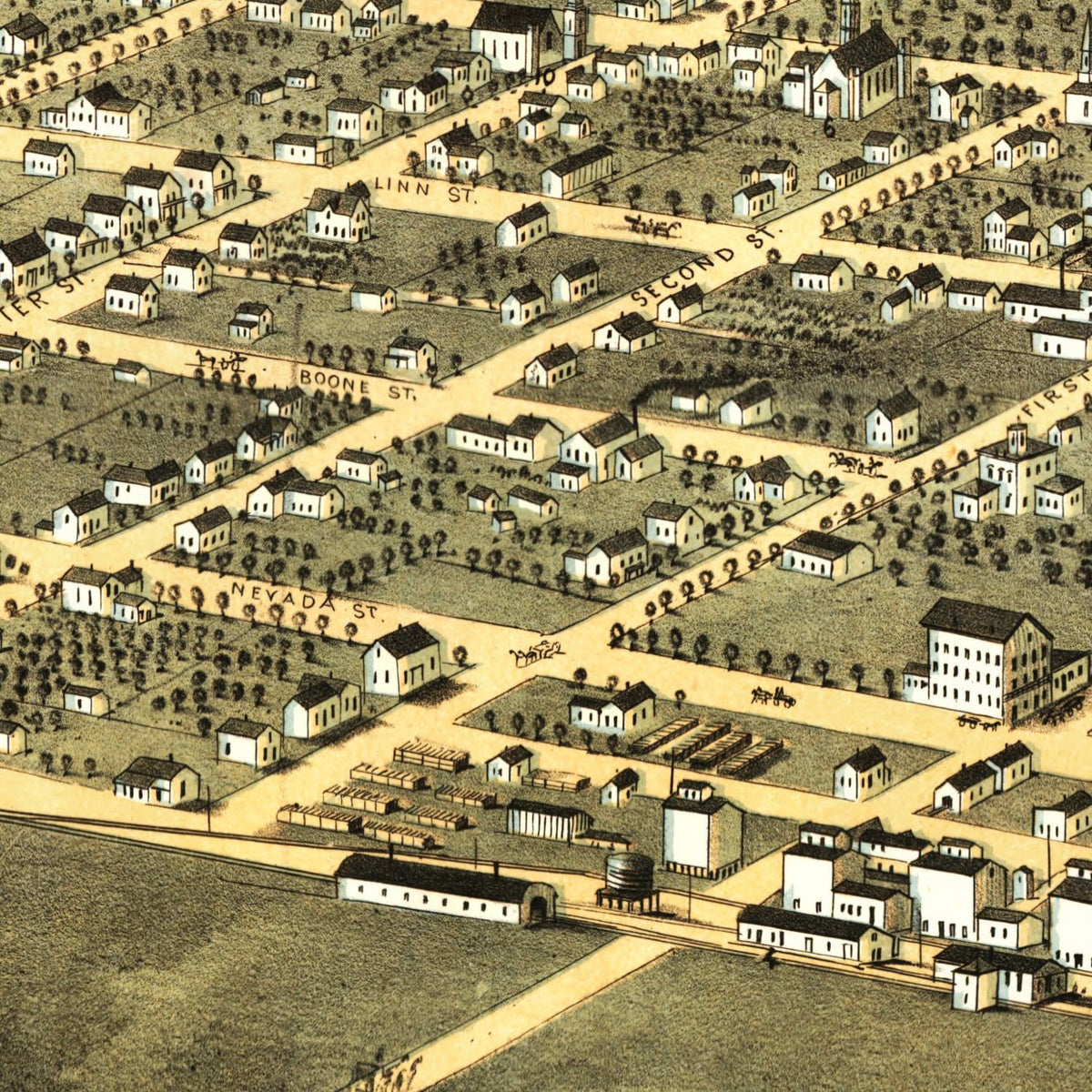 Restored historic details from the 1868 city map of Marshalltown, Iowa