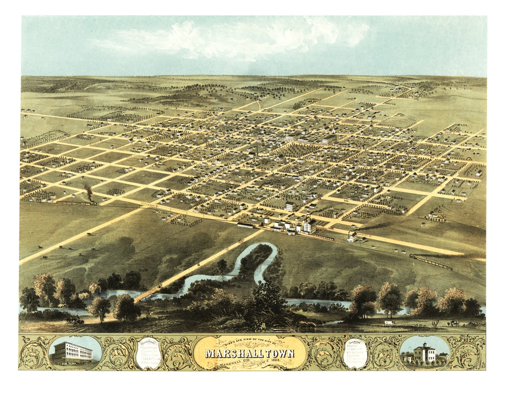 Vintage Map of Marshalltown, Iowa 1868 print style example