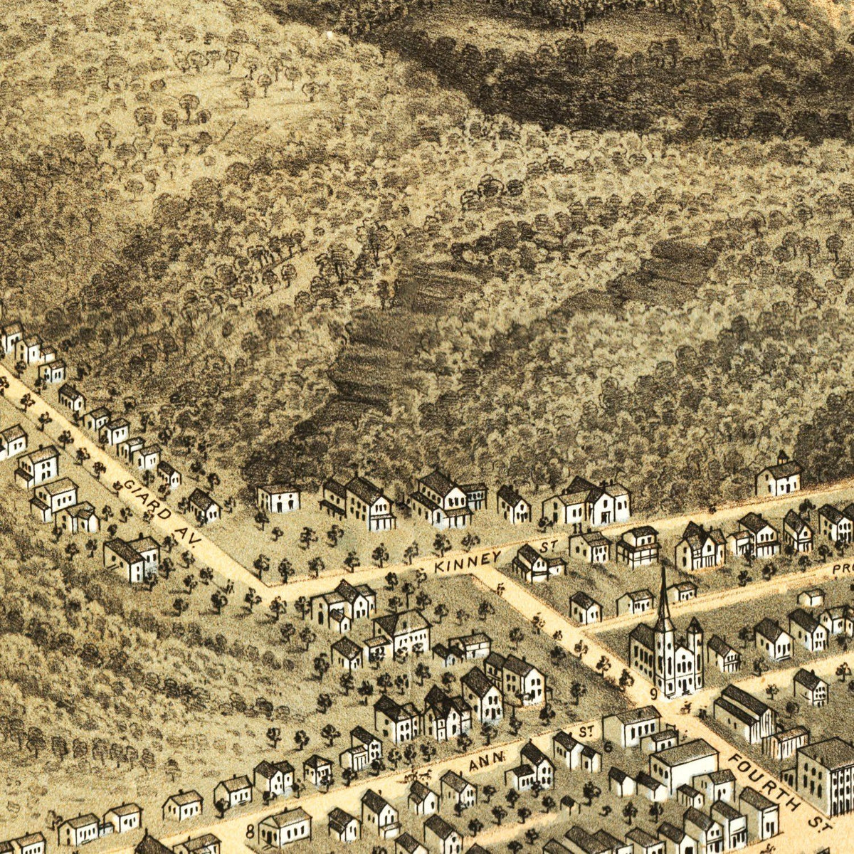 Restored historic details from the 1869 city map of McGregor, Iowa