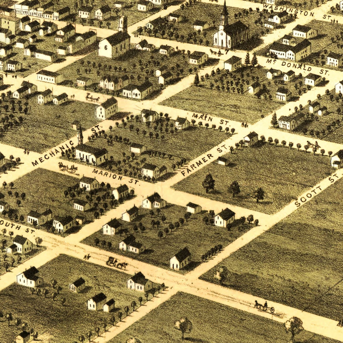 Restored historic details from the 1868 city map of Newton, Iowa