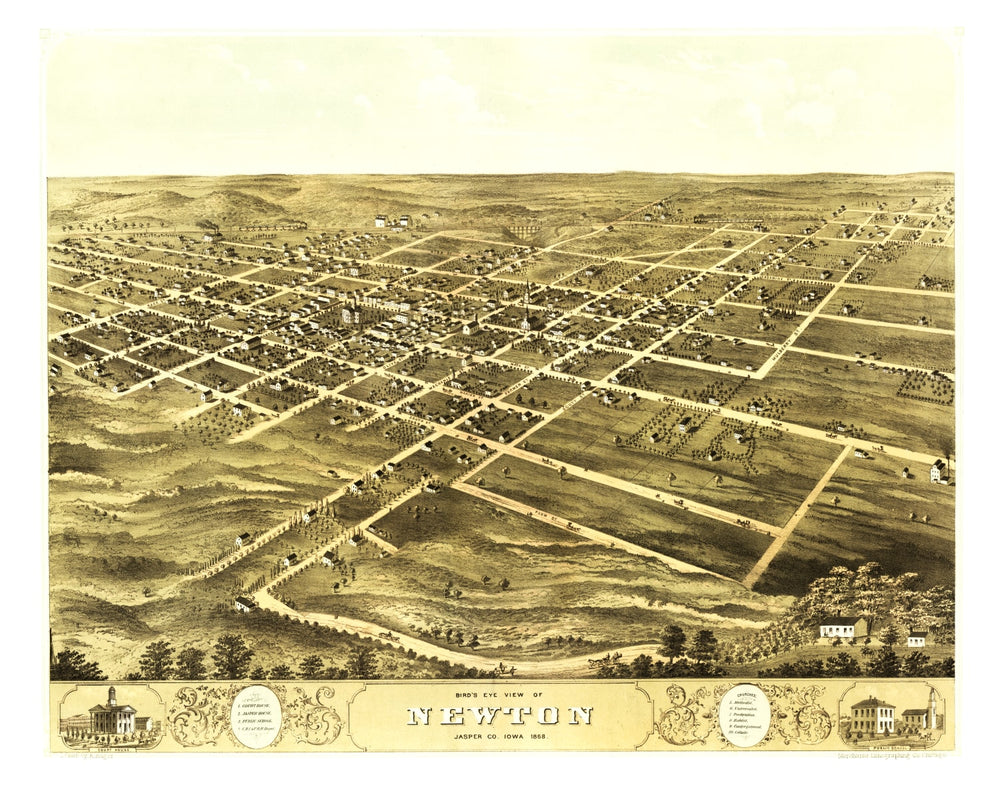 Vintage Map of Newton, Iowa 1868 print style example