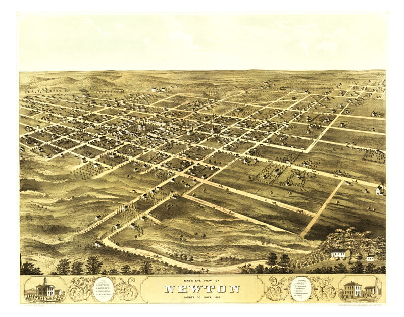 Size comparison using Vintage Map of Newton, Iowa 1868